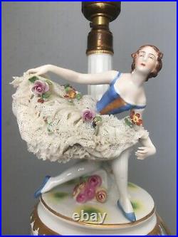 Stamped Volkstedt Muller Dresden Ballerina Lace Skirt Figurine Lamp Antique