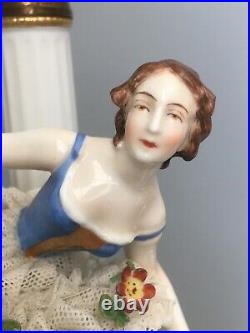 Stamped Volkstedt Muller Dresden Ballerina Lace Skirt Figurine Lamp Antique