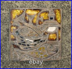 Studio Del Campo 1964 Enameled Bronze 3d Wall Plaque Raised Tile Turin Italy MCM