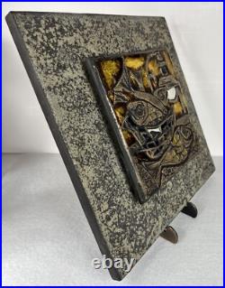 Studio Del Campo 1964 Enameled Bronze 3d Wall Plaque Raised Tile Turin Italy MCM