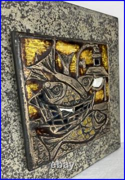 Studio Del Campo 1964 Enameled Bronze 3d Wall Plaque Raised Tile Turin Italy MCM