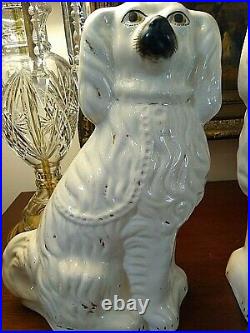 Stunning Antique Large Matching Pair Staffordshire Spaniel Dog Statues 15