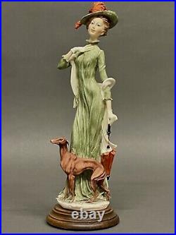 Stunning Vintage Italian Giuseppe Capodimonte Porcelain a Woman With a Whippet