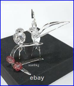 Swallows, Birds on branch, Pink Flower Clear Crystal Swarovski Authentic 5475566
