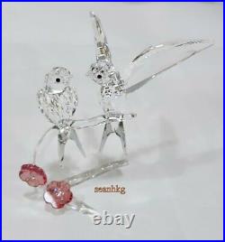 Swallows, Birds on branch, Pink Flower Clear Crystal Swarovski Authentic 5475566