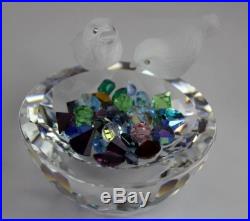 Swarovski Austria Bird Bath Feathered Beauty Colored Gems Crystal Figurine MBH