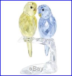 Swarovski Budgies, Love Birds Yellow & Lavender Crystal Figurine MIB 5004725