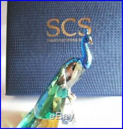 Swarovski Color Crystal Bird Figurine SCS 2013 Peacock with plaque #1145553 MIB