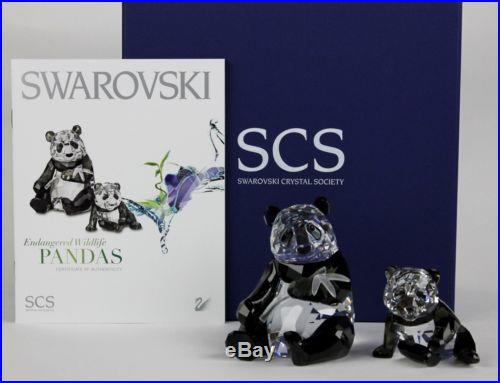 Swarovski Crystal 2008 SCS Mother Panda Bear & Cub Endangered Wildlife Sculpture