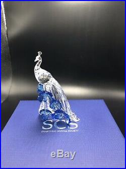 Swarovski Crystal 2015 SCS White Peacock With Blue Flowers #5063695 NIB