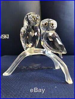 Swarovski Crystal Figurine # 1003312 Owls on Branch Pair /Signed/