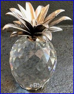 Swarovski Crystal Figurine Pineapple With Silvertone Hammered Leaves 4 1/3 Tall