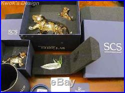 Swarovski Crystal Figurine SCS Tiger Family 3 Pcs. Set & Green Plaque BOX/COA