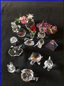 Swarovski Crystal Figurines (14) collection including shelf and crystal grapes