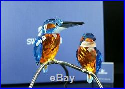 Swarovski Crystal Kingfishers Birds Figurine Blue Turquoise with Original Blue Box
