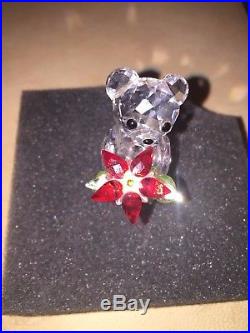 Swarovski Crystal Kris Bear With Poinsettia Christmas 2012 MINT BOTH BOXES RARE
