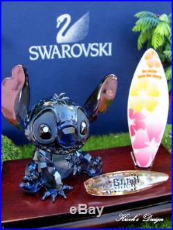 Swarovski Disney Crystal Figurine Stitch Limited Edition /Plaque/Surfb. /W. Stand