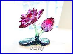 Swarovski Lotus Flower Waterlily Violet Pink Green Leaf 5275716 Brand New In Box