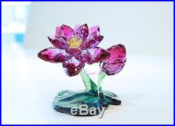 Swarovski Lotus Flower Waterlily Violet Pink Green Leaf 5275716 Brand New In Box