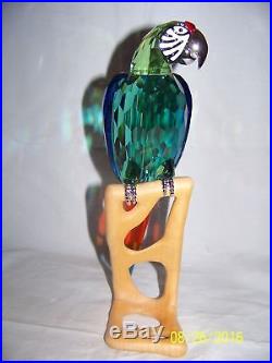 Swarovski-crystal-chrome-green-macaw-bird-figurine-new-in-box-retired