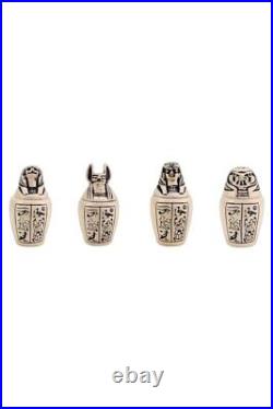 UNIQUE ANCIENT EGYPTIAN ANTIQUE 4 Canopic Jars Box Isis Anubis Luck Hieroglyphic