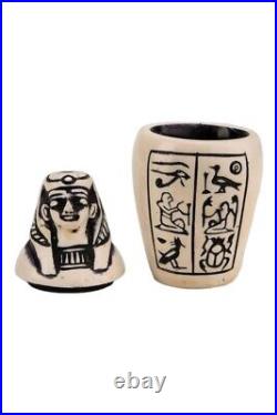 UNIQUE ANCIENT EGYPTIAN ANTIQUE 4 Canopic Jars Box Isis Anubis Luck Hieroglyphic