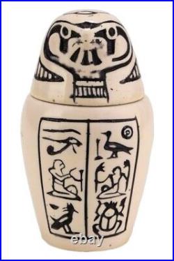 UNIQUE ANCIENT EGYPTIAN ANTIQUE 4 Canopic Jars Box Isis Anubis Luck Hieroglyphic