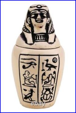 UNIQUE ANCIENT EGYPTIAN ANTIQUE 4 Canopic Jars Box Isis Anubis Luck Hieroglyphic