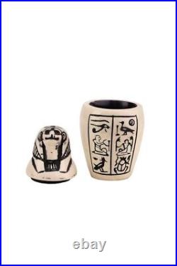 UNIQUE ANCIENT EGYPTIAN ANTIQUE 4 Canopic Jars Box Isis Anubis Luck Hieroglyphic
