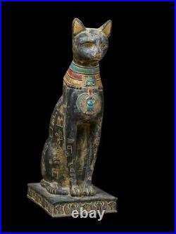 UNIQUE ANCIENT EGYPTIAN ANTIQUE Statue Large Goddess Bastet Cat Winged Scarab