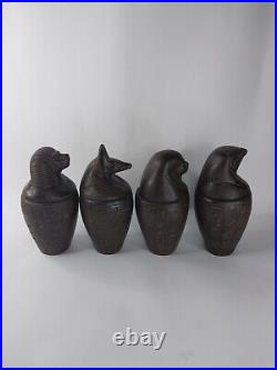 UNIQUE ANTIQUE ANCIENT EGYPTIAN 4 Canopic Jars Box Isis God Anubis Heavy Stone