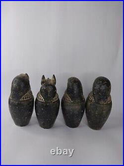 UNIQUE ANTIQUE ANCIENT EGYPTIAN 4 Canopic Jars Box Isis God Anubis Heavy Stone