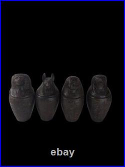 UNIQUE ANTIQUE ANCIENT EGYPTIAN 4 Canopic Jars Box Isis God Anubis Heavy Stone