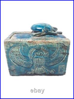 UNIQUE ANTIQUE ANCIENT EGYPTIAN Box 4 Canopic Jars Winged Scarab Hieroglyphic