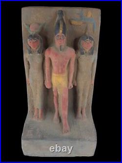 UNIQUE ANTIQUE ANCIENT EGYPTIAN Statue King Menkaure Gods Isis Amun Hathor