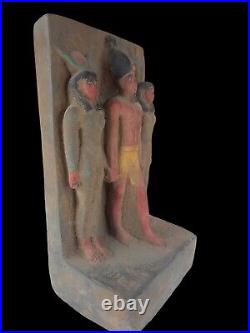 UNIQUE ANTIQUE ANCIENT EGYPTIAN Statue King Menkaure Gods Isis Amun Hathor
