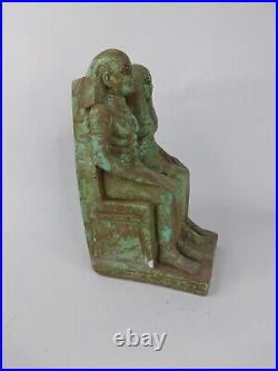 UNIQUE ANTIQUE ANCIENT EGYPTIAN Statue Stone Seated King Tutankhamun & Wife