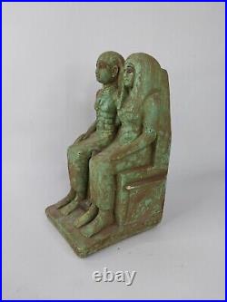 UNIQUE ANTIQUE ANCIENT EGYPTIAN Statue Stone Seated King Tutankhamun & Wife