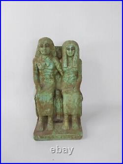 UNIQUE ANTIQUE ANCIENT EGYPTIAN Statue Stone Seated King Tutankhamun & Wife