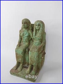 UNIQUE ANTIQUE ANCIENT EGYPTIAN Statue Stone Seated King Tutankhamun & Wife