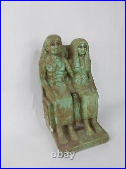 UNIQUE ANTIQUE ANCIENT EGYPTIAN Statue Stone Seated King Tutankhamun & Wife