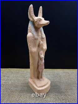 Unique Statue Of Egyptian God Of Funerary Anubis Defending Hathor Goddess