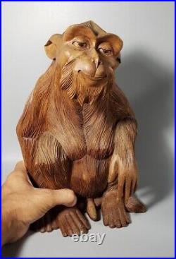 Unique Vintage Hand Carved Happy Monkey Solid Wood Decor Exotic Fetish Humor