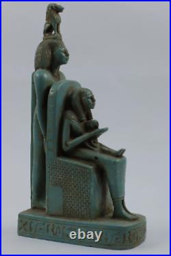 Unique scene of ISIS goddess sitting protecting Baby Horus