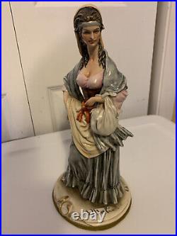 VINTAGE B. MERLI FIGURINE LADY WITH Bag Purse Shawl Head scarf 11 H Capodimonte