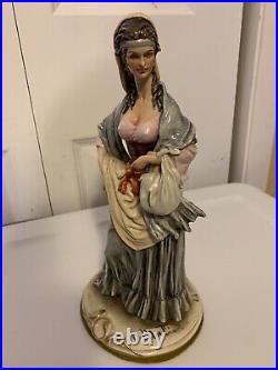 VINTAGE B. MERLI FIGURINE LADY WITH Bag Purse Shawl Head scarf 11 H Capodimonte