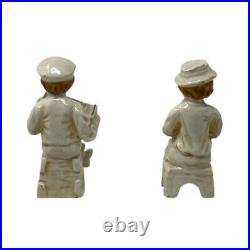 VINTAGE PORCELAIN FIGURINES Boy & Girl Playing Musical Instruments Made in Japan