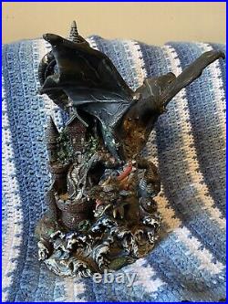 VTG De Capoli Dragon With Castle Statue Collectible Mythical Magical Dragon