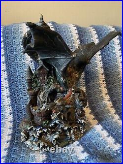 VTG De Capoli Dragon With Castle Statue Collectible Mythical Magical Dragon