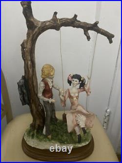 VTG Dear Sculpture Artistiche Hand PaintedMan & Women On Swing Italy ABelcari